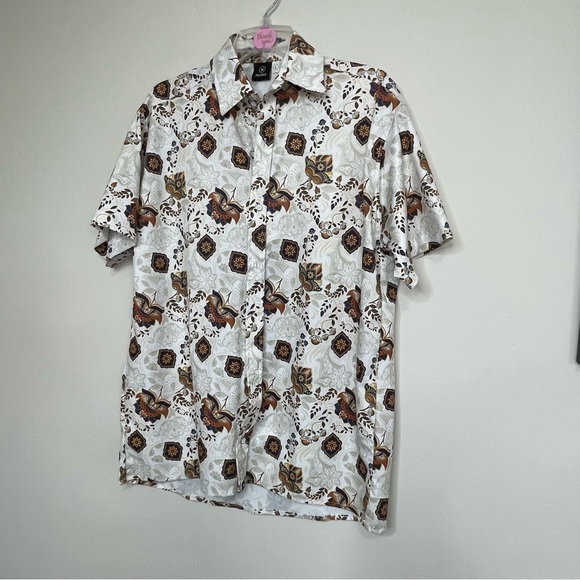Hurley Other - Hurley Men's White, Brown and Navy Patterned Shirt~ Size Large ~ Business Casual